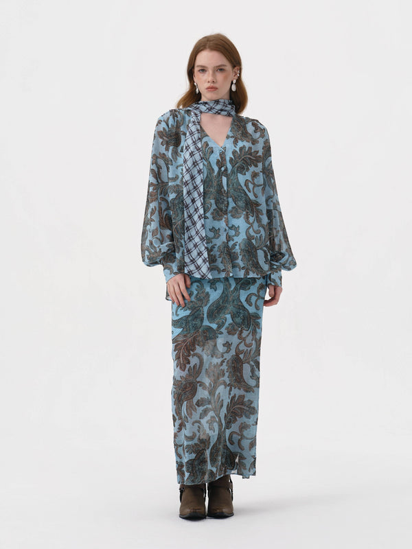 Azzurra LS Top | AQUA PAISLEY PRINT
