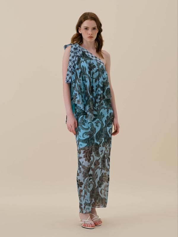 Azzurra One Shoulder Top | AQUA PAISLEY PRINT