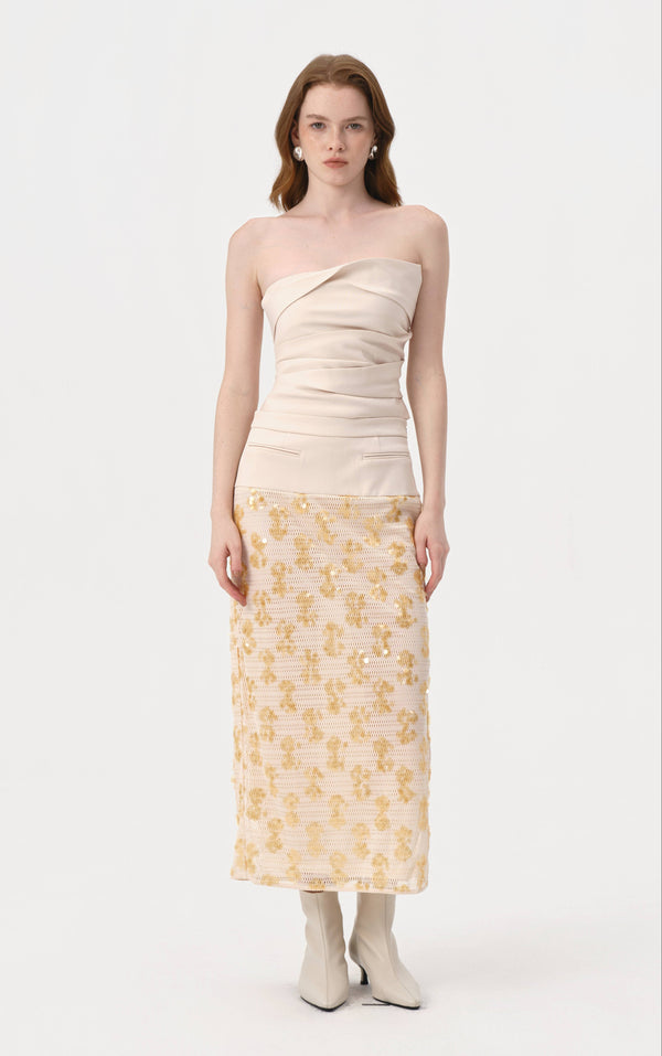 Kakia Midi Skirt | ECRU W SEQUIN