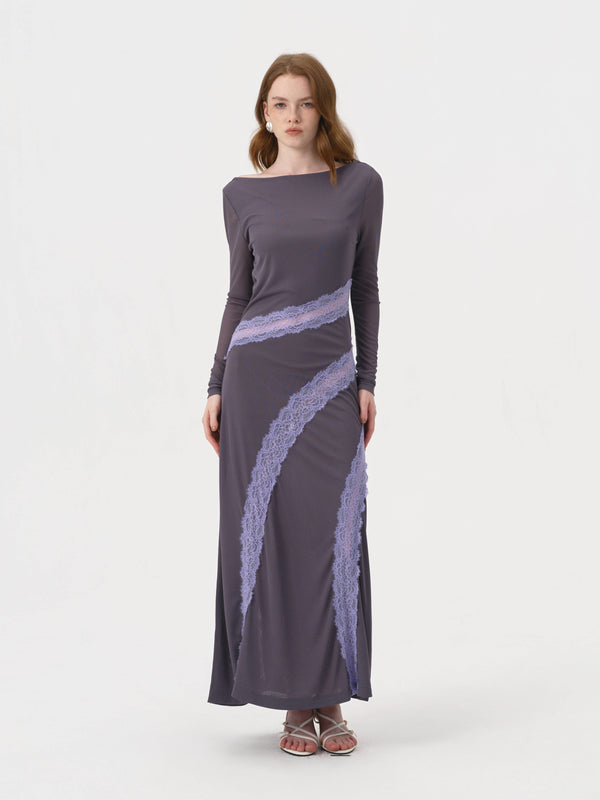 Feronia Long Sleeve Maxi Dress | CHARCOAL W LILAC