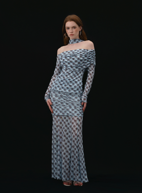 Antonia Off Shoulder Top | BLURRED CHECK PRINT