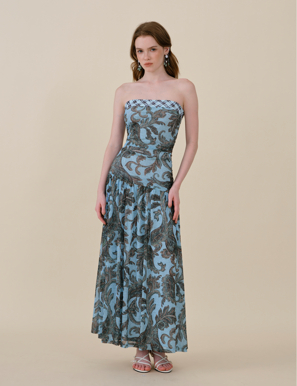 Azzurra Strapless Dress | AQUA PAISLEY PRINT